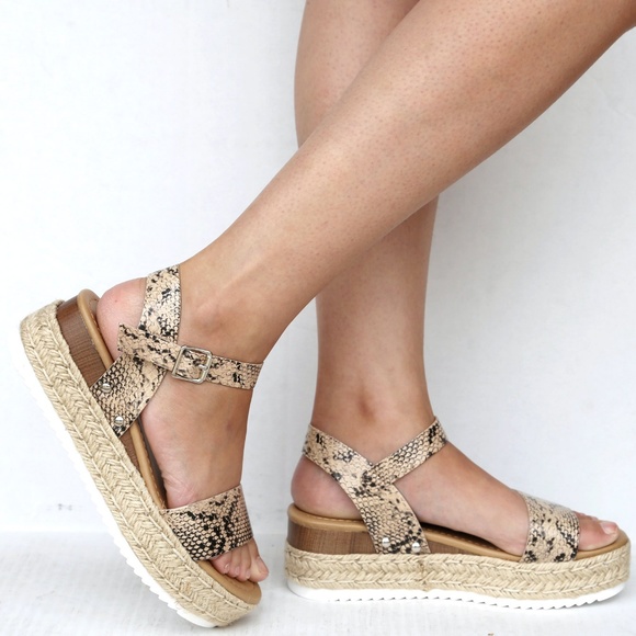 New Snake Open Toe Espadrille Flatform Sandals - Picture 4 of 4